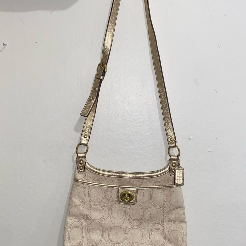 Coach Gold and Cream Signature Crossbody Bag